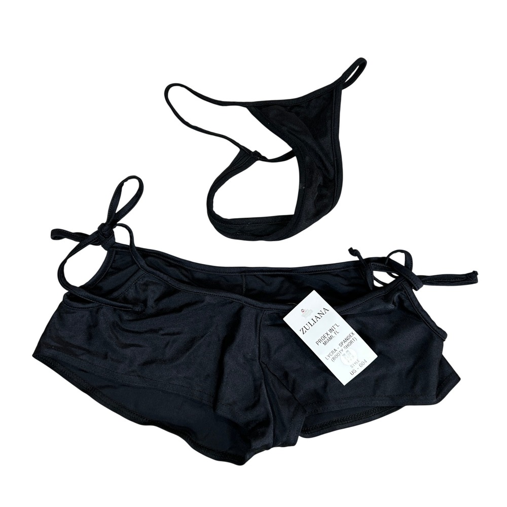Latin Angel Zuliana Black Lycra Spandex Booty Shorts & G-String Womens Medium
